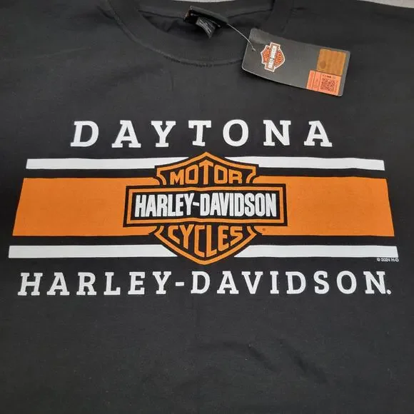 HARLEY DAVIDSON Shirt XL Black Orange Daytona FL Teddy Morse ColorBlock Logo New - Picture 5 of 10